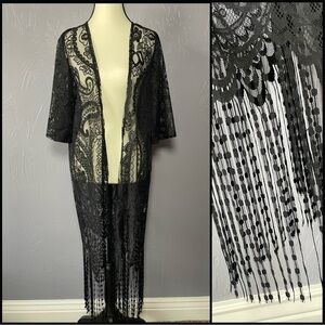 Black Lace With Fringe Kimono Size 6
